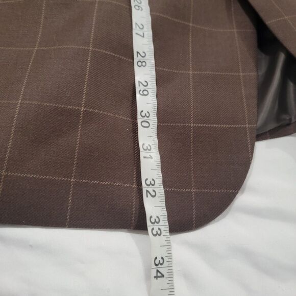 Paul Fredrick Mens Suit Size 48 R Brown Windowpane Plaid Wool Classic Fit Retro - Picture 7 of 15